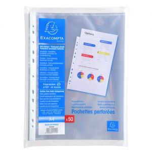 Exacompta Multi Punched Pocket Polypropylene A4 60 Micron Top Opening Clear (Pack 50) - 5250E
